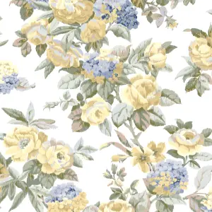 Laura Ashley Pembrey Yellow Floral Smooth Wallpaper