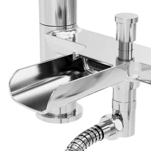 GoodHome Ajeeta Gloss Chrome effect Deck-mounted Bath mixer tap with shower kit