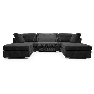 Bishop Black U Shaped Soft Fabric Jumbo Cord Detachable 5 Seater Large Sofa