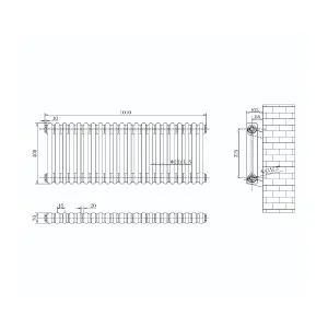 Braxton White Double Horizontal Column Radiator - 400x1010mm