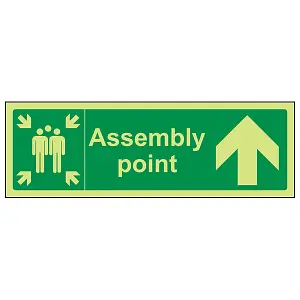 Assembly Point Arrow UP Safety Sign - Glow in the Dark - 600x200mm (x3)