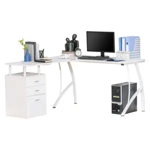 HOMCOM L-Shaped Corner PC Desk Table w/ Drawer Home Office Workstation, White