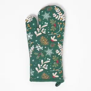 Homescapes Festive Forest Green Christmas Oven Glove