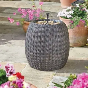 Solar Fountain Water Feature Rattan Effect Garden Outdoor Decor Patio 45cm