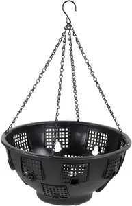 Set of 2 Easy Filling Hanging Baskets Planters - 15Inch Black with Chain for Indoor and Outdoor Garden Balcony Porch Patio Décor