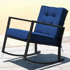 Costway Outdoor Wicker Furniture Rocking Chair Metal Frame Patio Rattan Rocker w/ Cushion