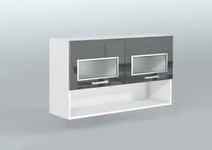 Kitchen Glass Unit Wall Cabinet Cupboard 1000 100 Display Shelf Grey Gloss Luxe