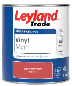 Leyland Trade Vinyl Matt Walls & Ceilings Emulsion Paint Strawberry Red (RAL 3018) 1L