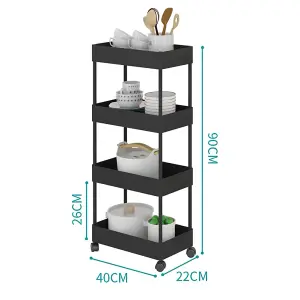 4 Tiers Black Plastic Kitchen Shelf Bathroom Storage Rack