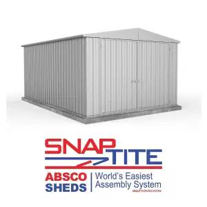 Absco 10ft x 15ft Garden Utility Workshop Silver Apex Roof Storage Shed Double Doors