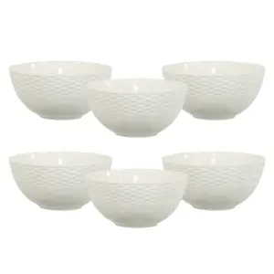 simpa 6PC Porcelain White Vintage Bowl Set.