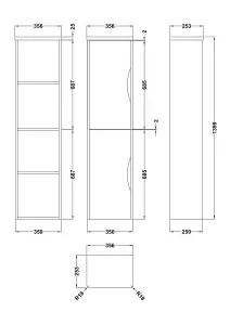 Wall Hung 2 Door Tall Bathroom Storage Unit - 350mm - Gloss White