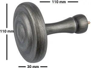 A.Unique Home Ribbed Wooden Curtain Pole with Rings and Fittings - 35mm - 11cm - Brushed Olive