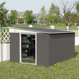 Outsunny 11.3x9.2ft Steel Garden Storage Shed w/ Sliding Doors & 2 Vents, Grey