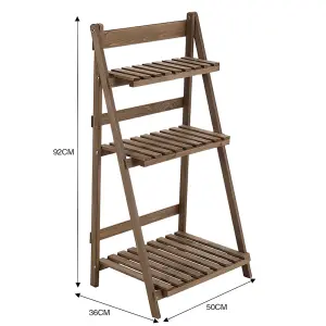 3 Tier Foldable Wooden Plant Display Shelf Storage Rack Pot Holder 920mm(H)