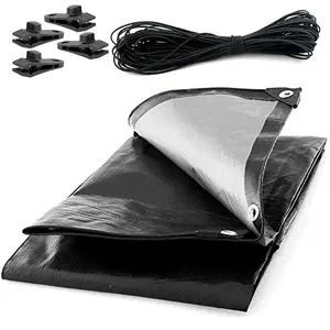 5 x 8 m Tarpaulin Waterproof Heavy Duty Cover Ground Sheet Camping with 4 Tarp Clips + 10m / 30ft Bungee Cord (Black - 235GSM)