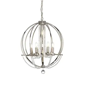 6 Bulb Chandelier Ceiling Light Highly Polished Nickel Finish Plated LED E14 60W