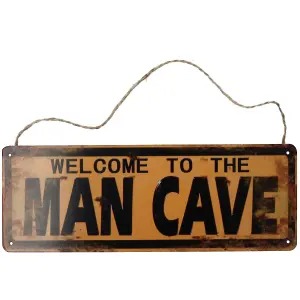 Retro Hanging 'Welcome To Man Cave'Metal Sign PrePunched Holes 13x36cm