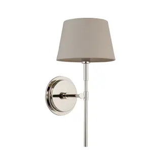 Luminosa Rennes & Cici Wall Lamp with Shade Bright Nickel Plate & Grey Linen Mix Fabric