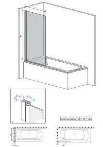 Rinse 800x1400 Square Pivot Bath Shower Screen 6mm Easy Clean Glass Screen Reversible Door Panel Chrome