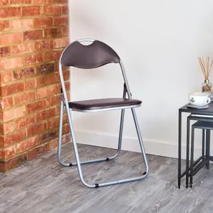 Folding Padded Office Chair - Brown - Set of 2