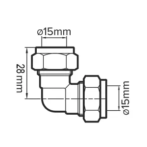 15mm Compression Equal Elbow Copper Pipe Fittings Chrome Plated