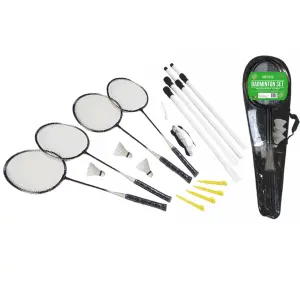 Badminton Set 4 Player Rackets Shuttlecocks Heavy Duty Poles Net Bag Garden Game