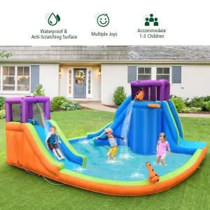 Costway Inflatable Water Park Double Water Slide w/ 4 Sprayers & 2 Water Guns