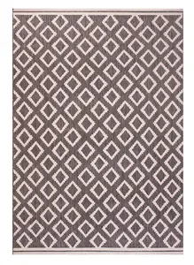 Grey Outdoor Rug, Geometric Stain-Resistant Rug For Decks Garden Patio, 15mm Modern Outdoor Area Rug-80cm X 150cm