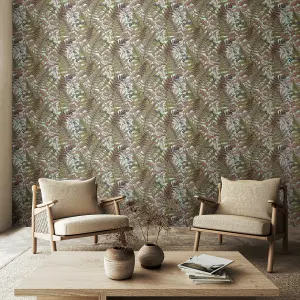 Hoopla Walls Wild Ferns Rosehip Smooth Matt Wallpaper