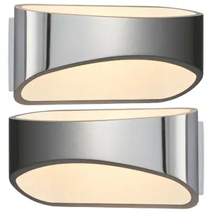 2 PACK Unique LED Wall Light Warm White Gloss Chrome Loop Up & Down Bedside Lamp