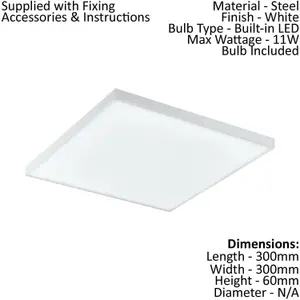 300mm Modern Sleek Ceiling Light White Slim Square Low Profile 11W LED 4000K