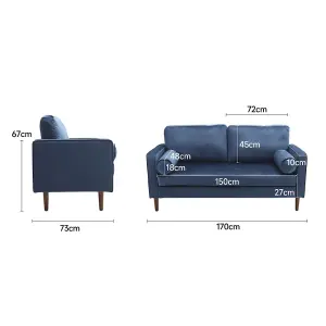 Blue Double Sofa 2-Seat Velvet Sofa with Bolster Pillows