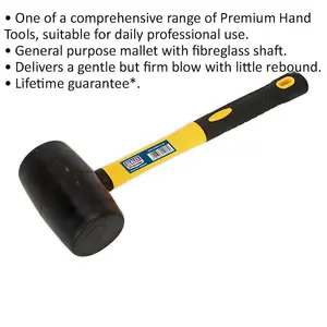 1.5lb Rubber Mallet with Fibreglass Shaft - Versatile Hammer for DIY and Camping Projects