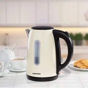 Daewoo Kensington Cream Retro Matching Kettle Toaster and Microwave Set 3000W Jug, 4 Slice & Crumb Tray, 800W 2L & 12 Presets