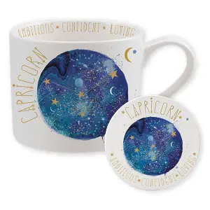 Summer Thornton Capricorn Mug and Coaster Set White/Blue/Yellow (One Size)