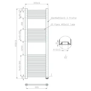 400x1200mm Matt Black Heated Towel Warmer Ladder Rail Radiator