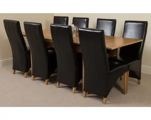 Richmond 140cm - 220cm Oak Extending Dining Table and 8 Chairs Dining Set with Lola Black Leather Chairs