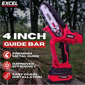 Excel 18V Cordless Mini Chain Saw with 1 x 4.0Ah Battery & Charger