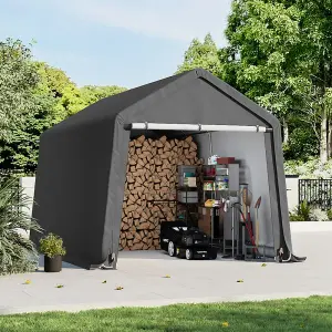 Dark Grey Galvanized Tube Garden Furniture Storage Tool Shed with Zip Door 8x12ft