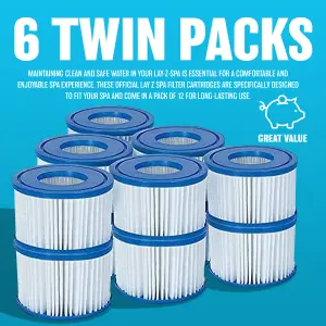 Bestway Lay-Z-Spa Hot Tub Filter Cartridge VI for All Lay-Z-Spa Models - 6 x Twin Pack (12 Filters)