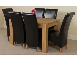 Kuba 125 x 80 cm Chunky Oak Small Dining Table and 6 Chairs Dining Set with Montana Black Leather Chairs