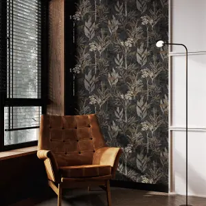 Superfresco Easy Solstice Black Gold Floral Wallpaper