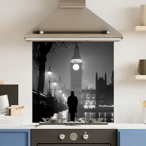 Toughened 6mm Glass Kitchen Splashback 60 x 60cm Monochrome BigBen - Polished  Heat Resistant Back Splash for Cookers Hob