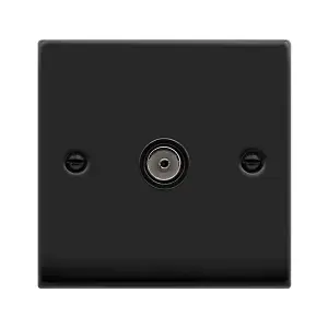 Matt Black 1 Gang Single Coaxial TV Socket - Black Trim - SE Home