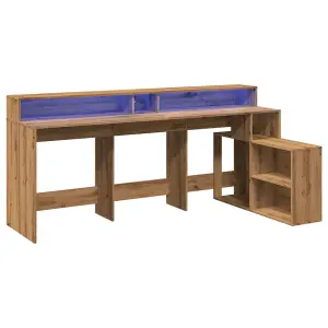 Berkfield Desk with LED Lights Artisian Oak 200x104x91 cm Engineered Wood