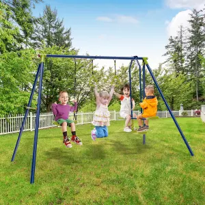 Costway 3-in-1 Kids Swing Set Metal A-Frame Swing Set U-shaped Swing Glider 2 Gym Ring