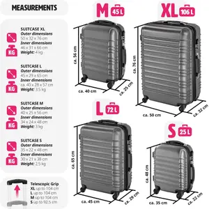 Suitcase Set - 4 hard-shell suitcases with telescopic handle, swivel wheels - grey