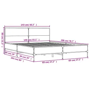 Berkfield Bed Frame without Mattress Grey Sonoma 140x200 cm