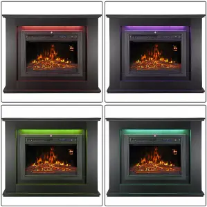 Modern Black White Electric Fireplace with Remote Control, Triangle LED Log Fire, and Stylish Mantle